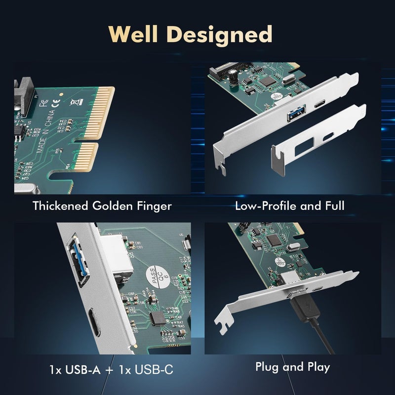 Binardat PCIE to USB 3.2 Gen2 10Gbps Expansion Card, 2 Port USB Type-A and Type-C Ports, Self-Powered, Low Profile Bracket, USB3.2 Hub Controller Adapter for Windows 10/11 - Image 5